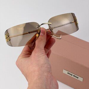 Miu Miu Women’s Rectangle Sunglasses – Gold Mirror Gradient Model MUA51S 5AK20P